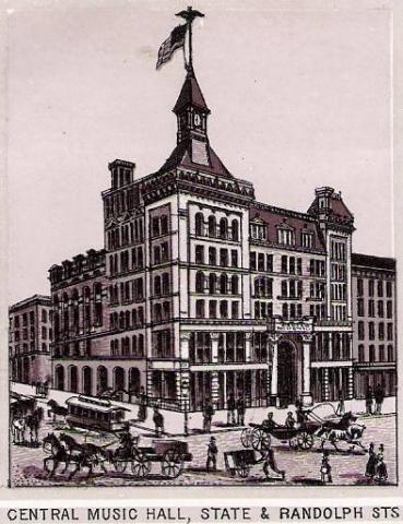 Central Music Hall: Chicago (1879-1900). Southeast corner of State and Randolph Streets, present location of Macy's building.