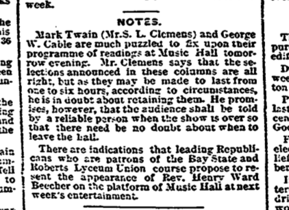 Boston Herald Nov 12, 1884 Page 4 - Notes